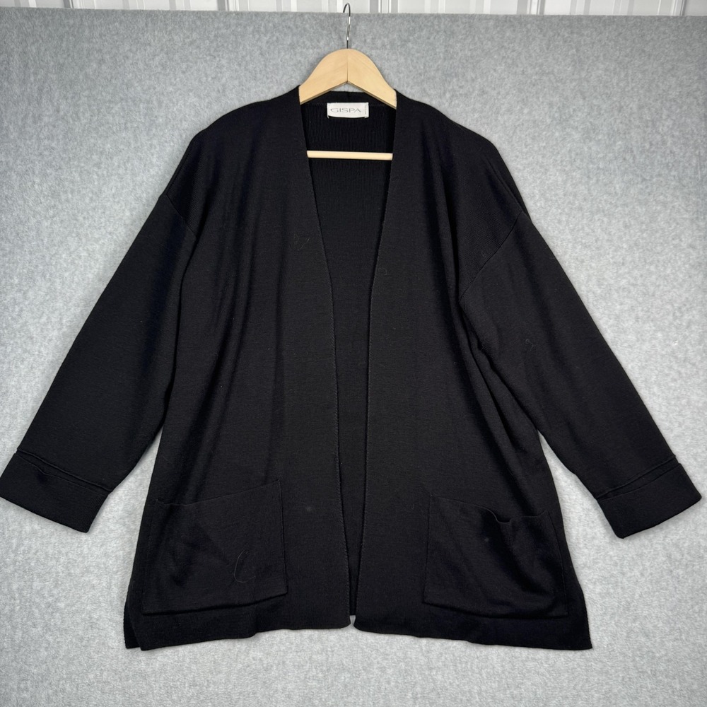 Gispa Cardigan Womens Medium Black Merino Wool Blend Open Front Made In Italy